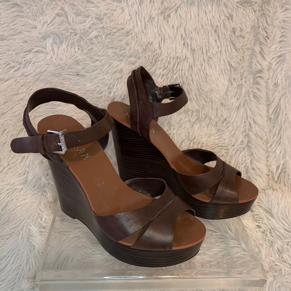 Ralph Lauren Brown Camel Wedge Strap Heel